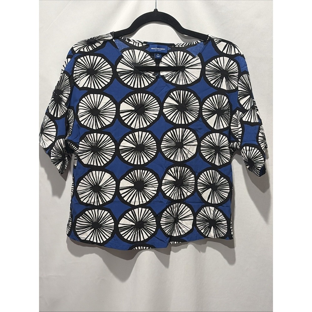 Marimekko x Target Women's XS Blue Black Geometric Short Sleeve Boho Artsy Top